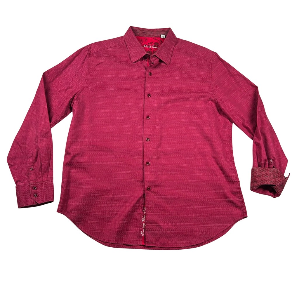 Robert Graham Shirt Mens 2XL Classic Fit Jacquard Ruby Magenta Geometric Cotton